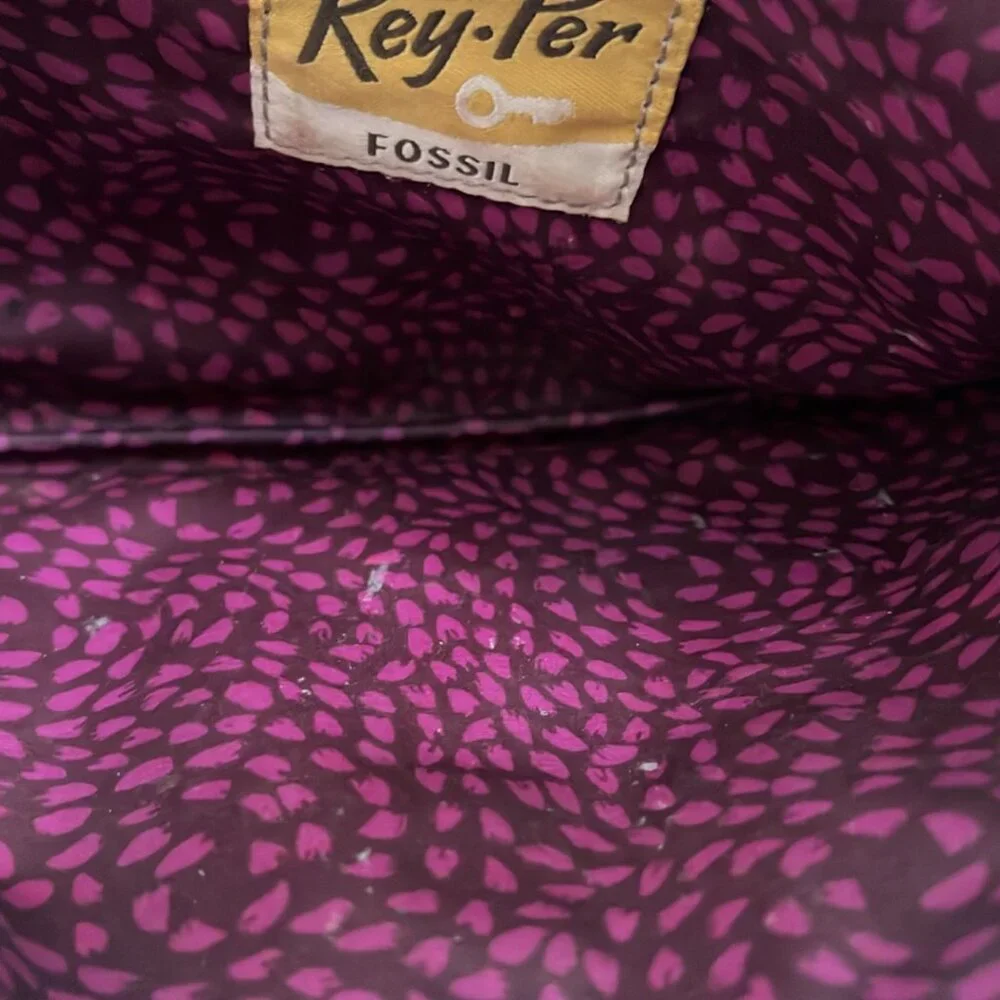 FOSSIL KeyPer Cosmetic Case Bag Coated Canvas Multicolor Abstract Zip Pouch 11X6